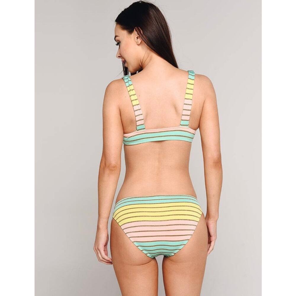 Trina Turk Lurex Stripe Bikini Bralette Top Pastel Stripe Swim Size 6 Pink Teal - Picture 12 of 16